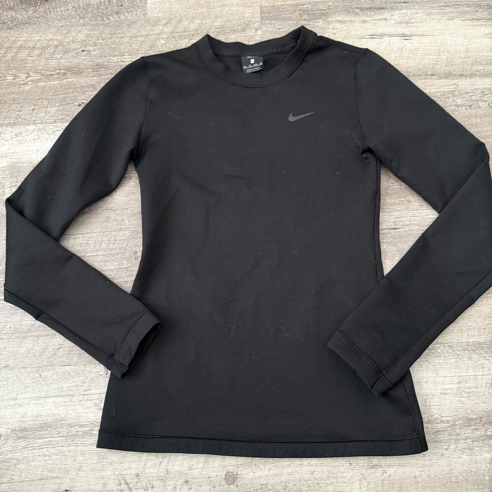 NIKE PRO Dri-Fit Therma Fleece Black Crew Neck Women XS Training Top Scuba
